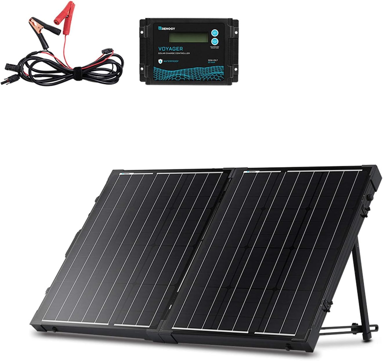 Renogy 100W 12V Monocrystalline Off Grid Portable Foldable 2pcs 50W Solar Panel Suitcase Built-In Kickstand