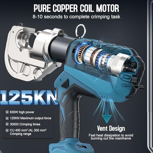 SWANSOFT Electric Hydraulic Cable Lug Crimping Tool, 12Ton 6AWG-800MCM Rechargeable Hydraulic Crimper for Cu/Al Terminal