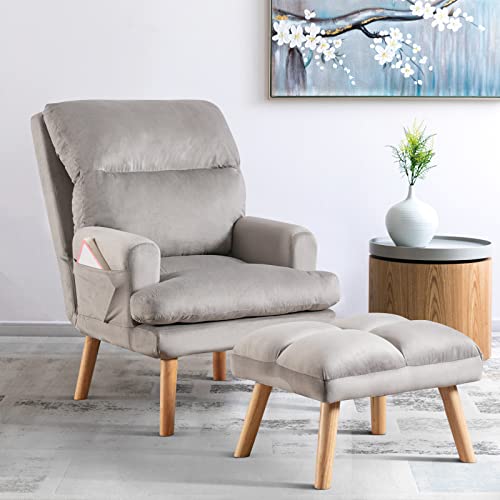 INZOY Accent Chairs with Ottoman, Velvet Fabric Armchair with Ottoman for Bedroom Living Room