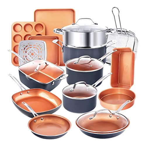 Gotham Steel 20 Pc Pots and Pans Set & Double Sided Pan