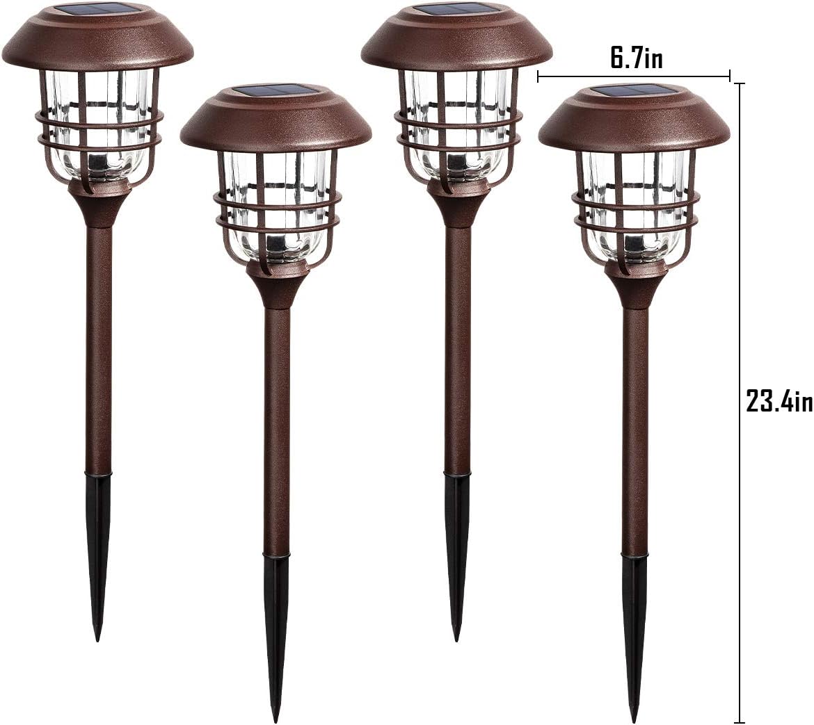 Solpex 4 Pack Solar Pathway Lights, Glass Metal Waterproof Solar Landscape Lights, 3500K Warm White