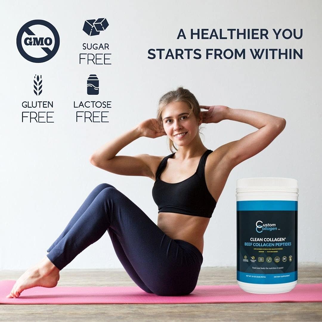 Collagen Peptides Powder 2lb (32oz) Jar - Clean Collagen® - Unflavored, Grass Fed, Paleo, Non GMO, Kosher - Highly Soluble Protein Pack of 2