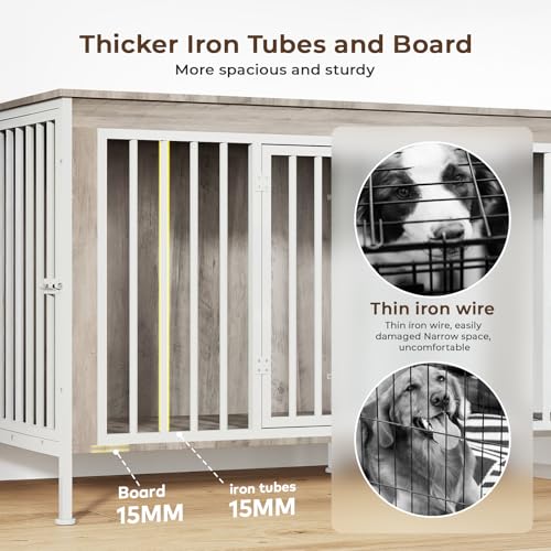 78 Inch Dog Crate Furniture for 2 Dogs,Extra Large Double Dog Kennel Furniture with Removable Divider, XXL Thick Wooden Dog Cage TV Stand