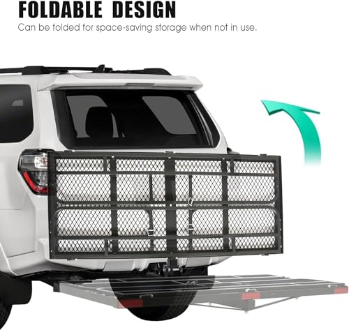 Trailer Hitch Cargo Rack, 60 x 24 x 14 Inch Folding Hitch Mount Cargo Carrier with High Side Rails for RV Truck SUV Van, 500 lbs. Capacity