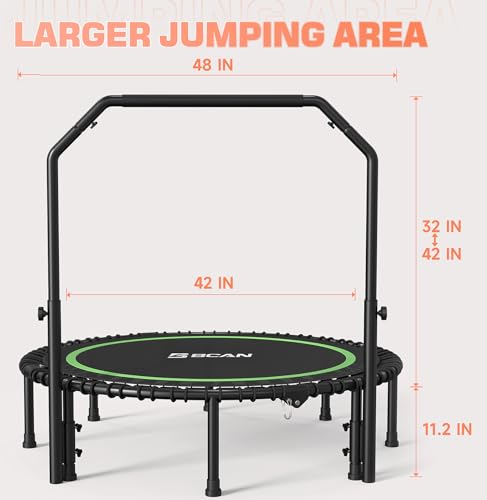 BCAN 450/550 LBS Foldable Mini Trampoline, 40"/48" Fitness Trampoline with Bungees, U Shape Adjustable Foam Handle