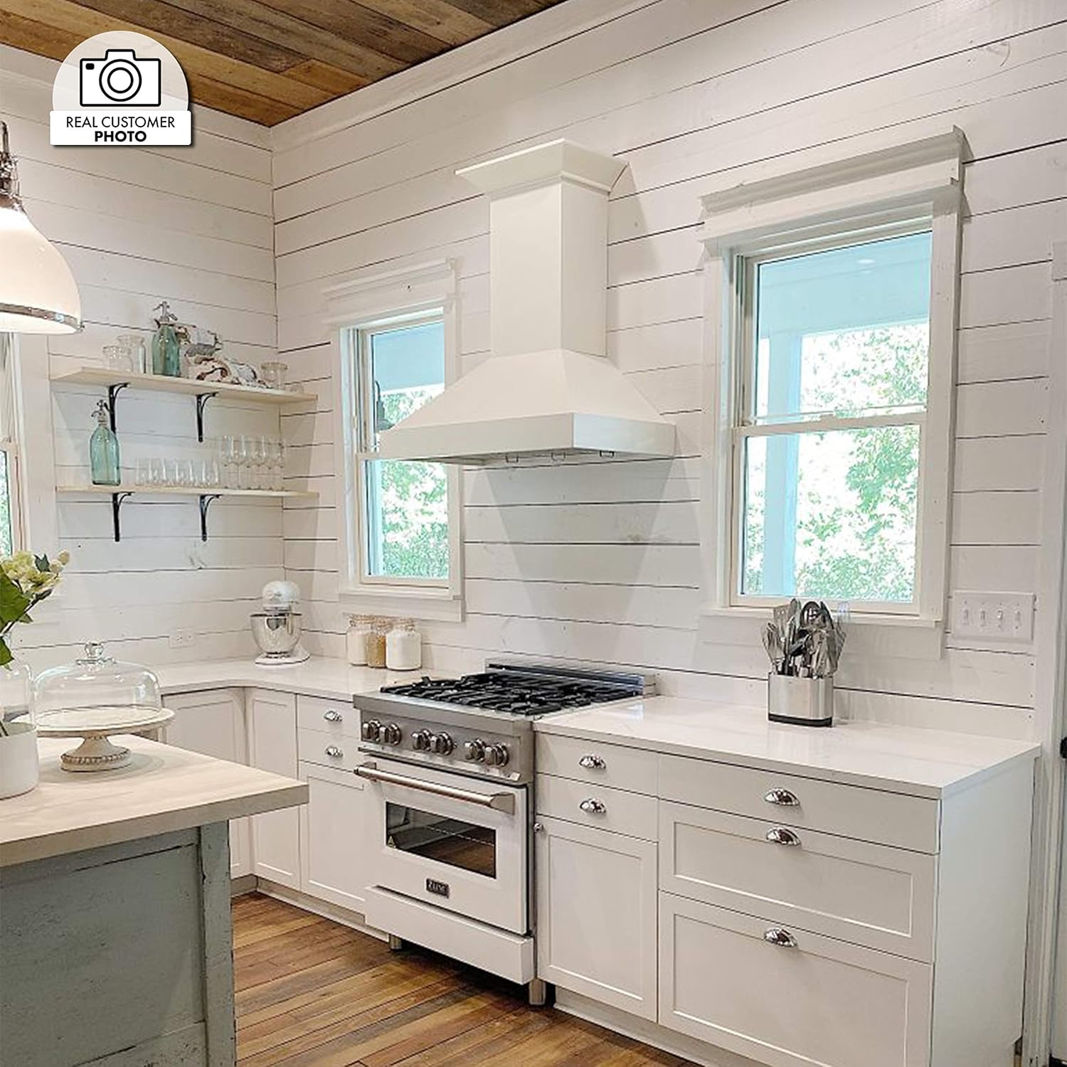 ZLINE 30 in. Wooden Wall Mount Range Hood in Cottage White - Includes Motor