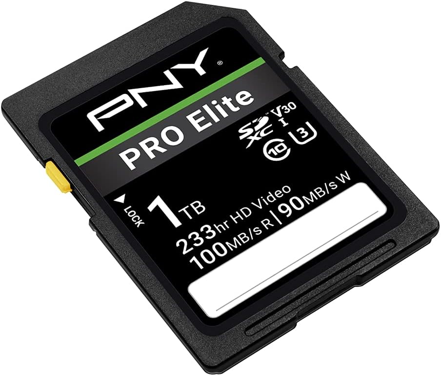 PNY 1TB PRO Elite Class 10 U3 V30 SDXC Flash Memory Card - 100MB/s, Class 10, U3, V30, 4K UHD, Full HD, UHS-I, Full Size SD