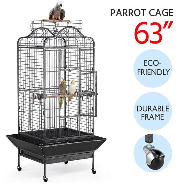 63&& H Open Playtop Extra Large Bird Cage Parrot Cage for African Grey Parakeets Cockatiels Black