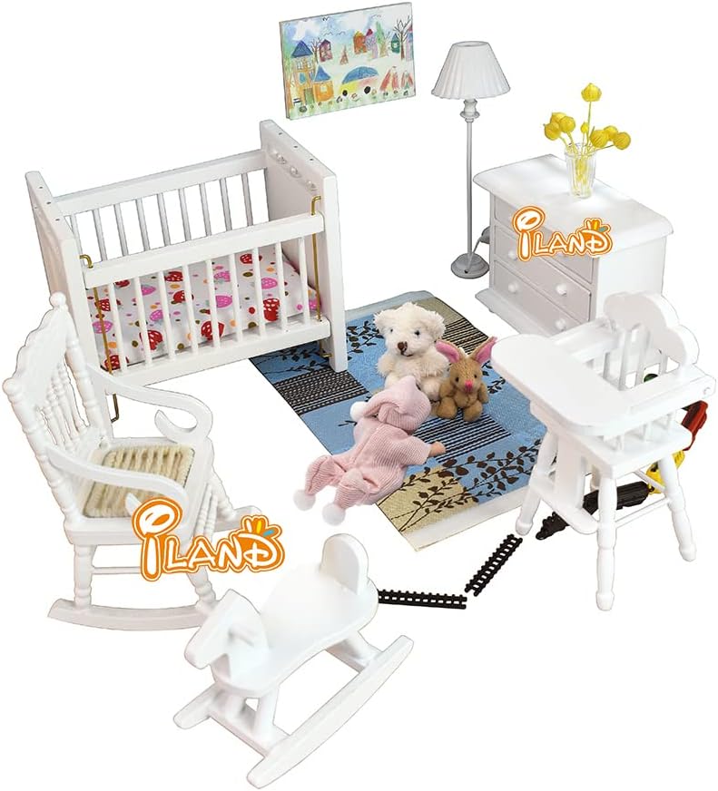 iLAND Dollhouse Furniture for Dollhouse Bedroom incl Hobbyhorse and Rocking Chair