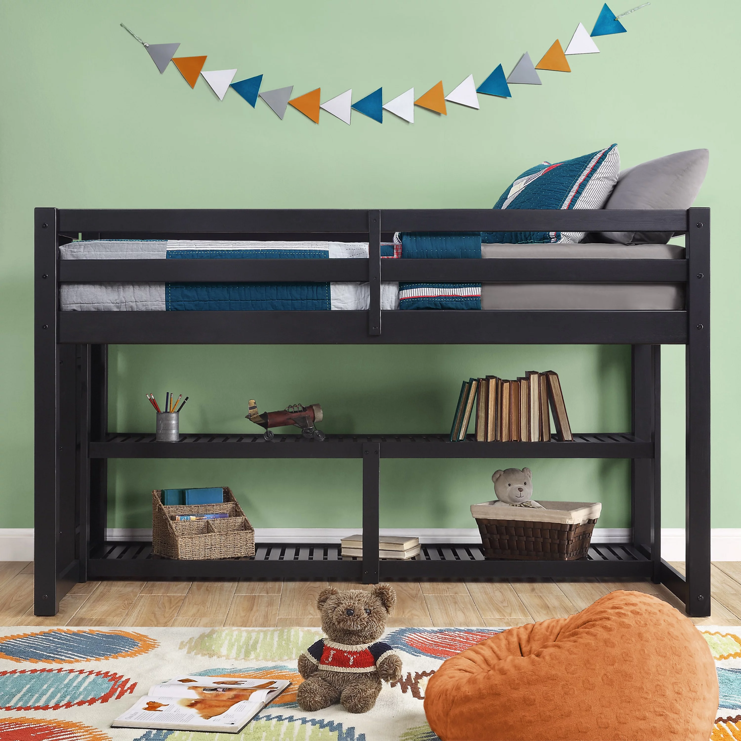 Better Homes and Gardens Greer Twin Loft Storage Bed, Black
