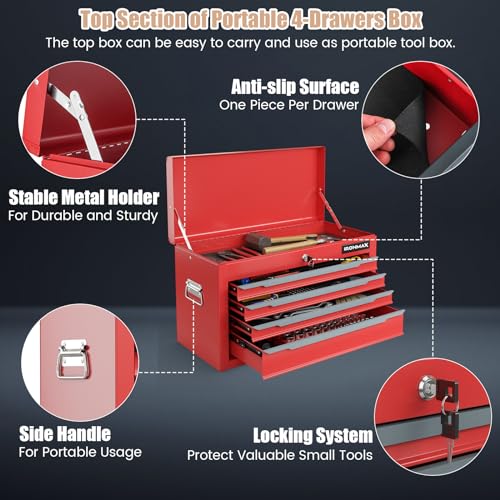 ERGOMASTER Rolling Tool Chest Cabinet Big Capacity Storage with Wheels and Lock Key, Portable Tool-Box Organizer with Sliding Drawers