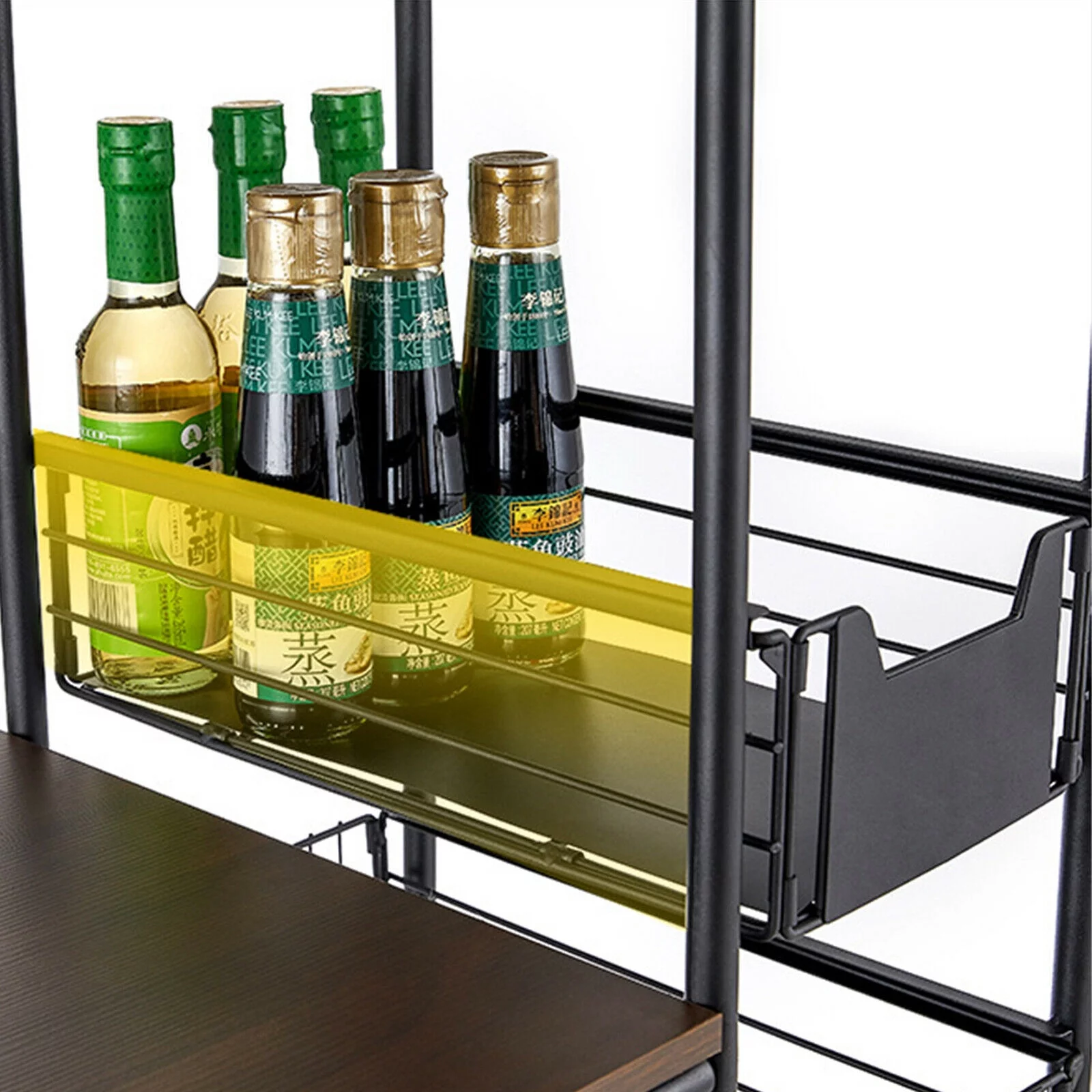Miumaeov Kitchen Storage Rack Utility Microwave Oven Stand Storage Shelf + Push-Pull Drawer Black 27.9" L x 13.7" W x 45.2" H