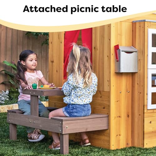 KidKraft Modern Outdoor Wooden Playhouse with Picnic Table, Mailbox and Outdoor Grill ,Gift for Ages 3+