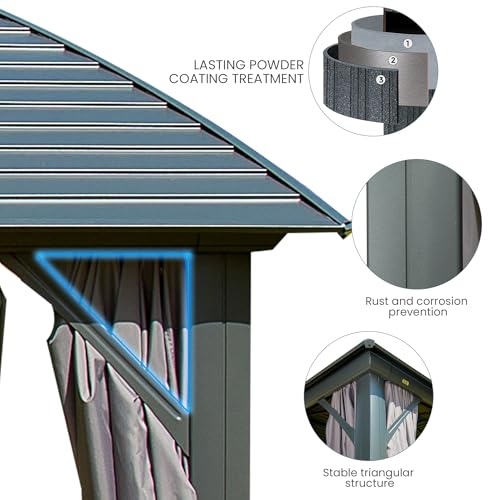 Domi 10' x 10' Hardtop Gazebo Outdoor Metal Gazebo with Galvanized Steel Double Roof Canopy, Curtains and Netting for Patio, Backyard, Deck