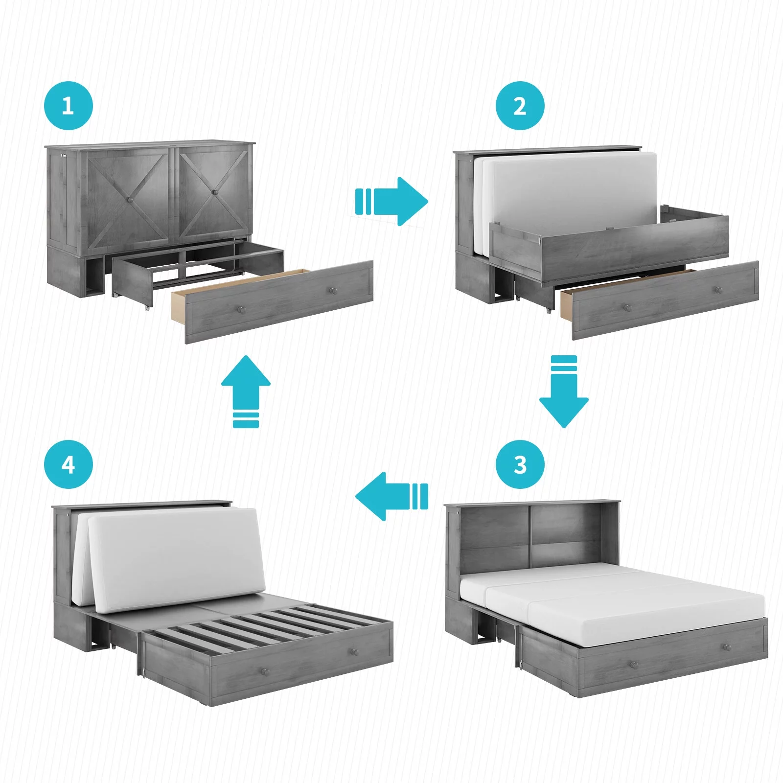 CECER Murphy Bed Chest, Cabinet Bed with Trifold Foam Mattress