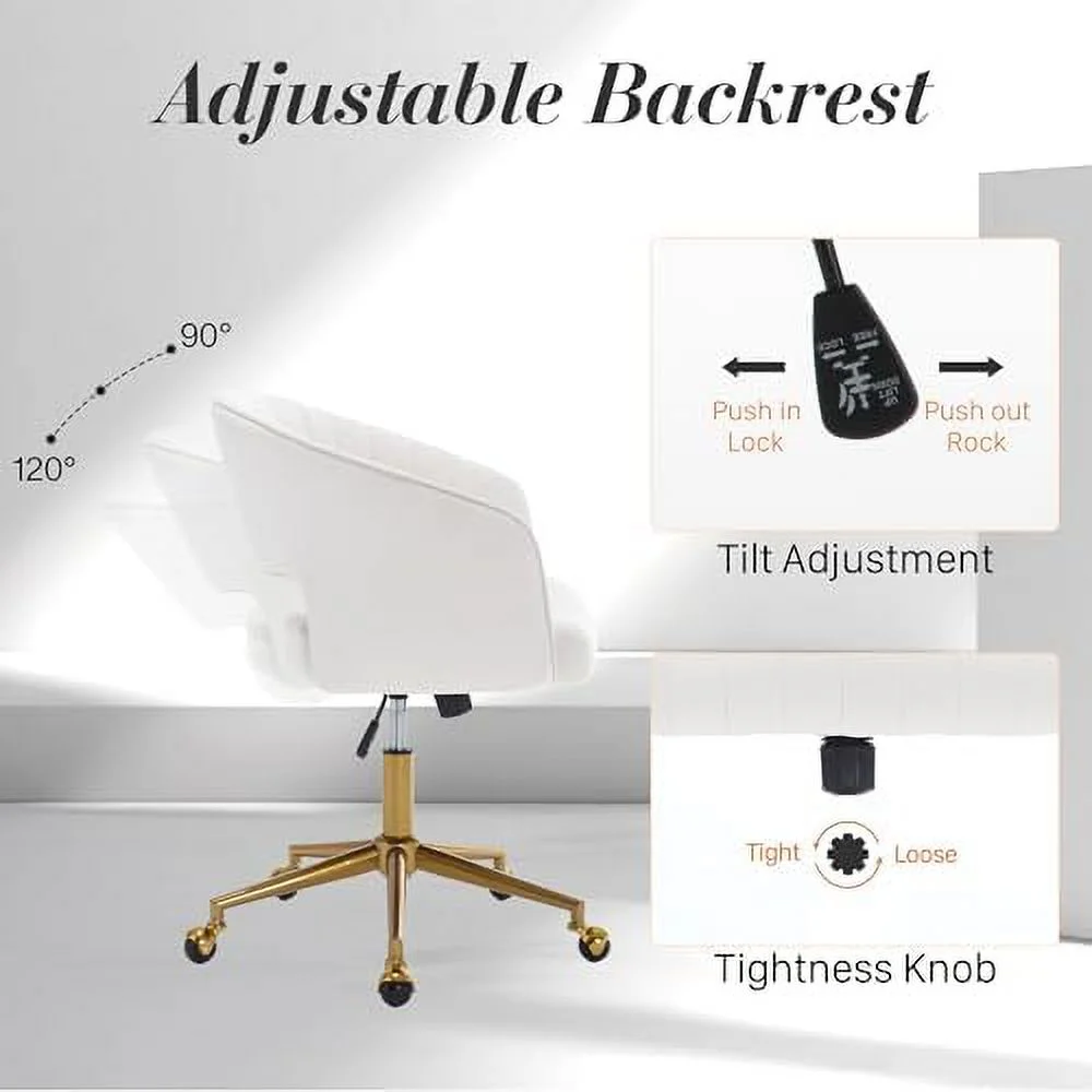 RUNFAYBIU Home Office Swivel Desk Chair  Modern Velvet Desk Chair  Height Adjustable Armchair with Gold Base  Ergonomic Office Chair for Living Room