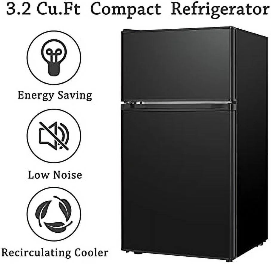 LLBIULife 3.2 Cu.ft Mini Fridge with Freezer  2 Door Compact Refrigerator with Low Noise  For Bedroom  Living Room  Dorm  Kitchen  Office (Black)