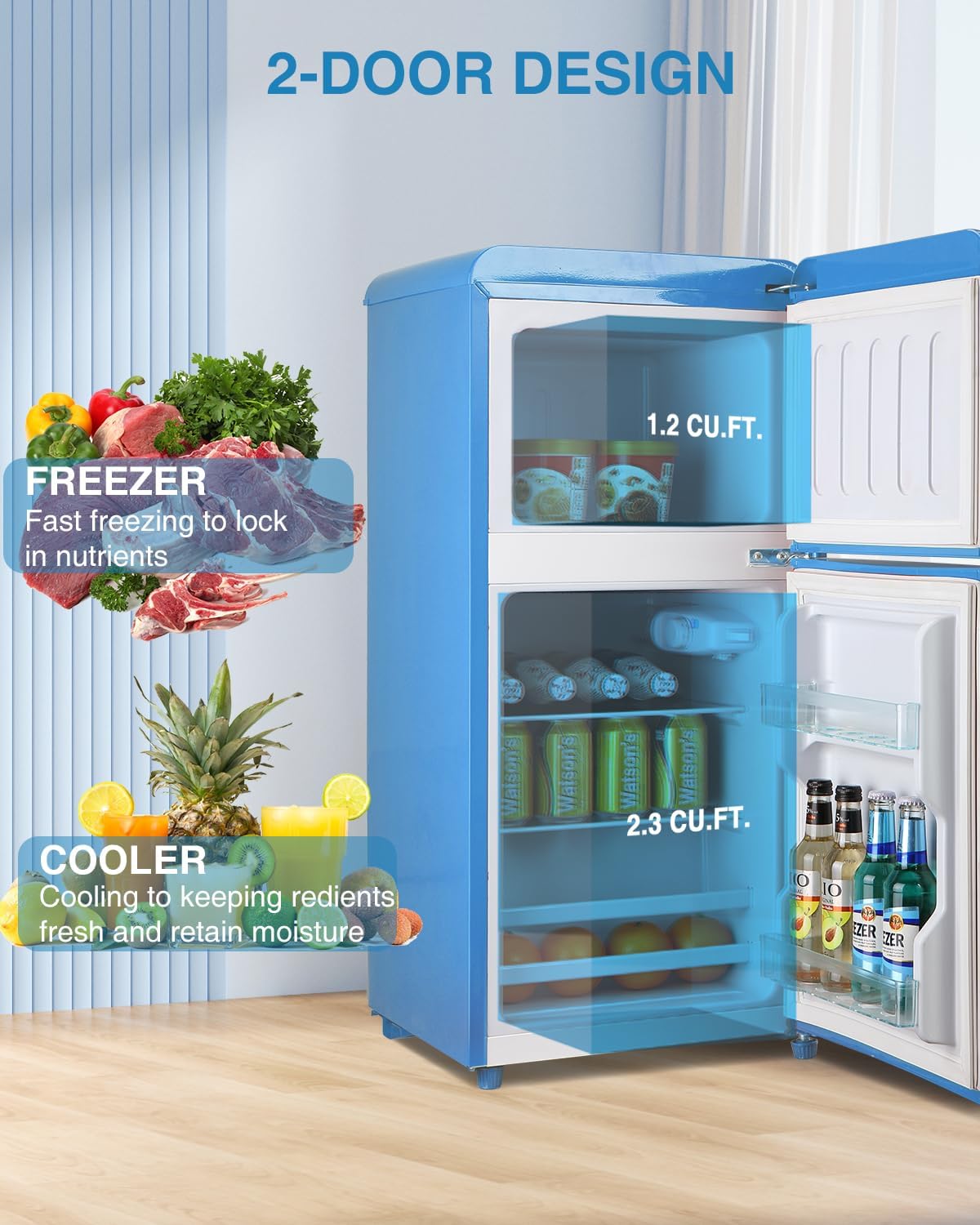 Compact Refrigerator Double Door Mini Fridge with Freezer, 3.5 Cu.ft Mini Refrigerator with 7 Level Adjustable Thermostat for Office, Dorm, Apartment