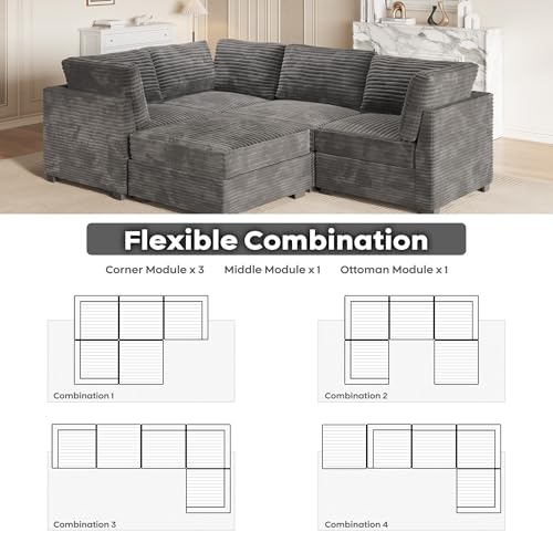 ovios 130.7" Modular Sectional Sofa Couch, U-Shaped Cloud Couches with 2 Ottomans Chaise