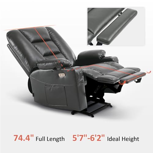 MCombo Small Power Lift Recliner Chair with Massage and Heat for Petite People, Cup Holders, USB Ports, Side Pockets, Faux Leather 7569 (Small