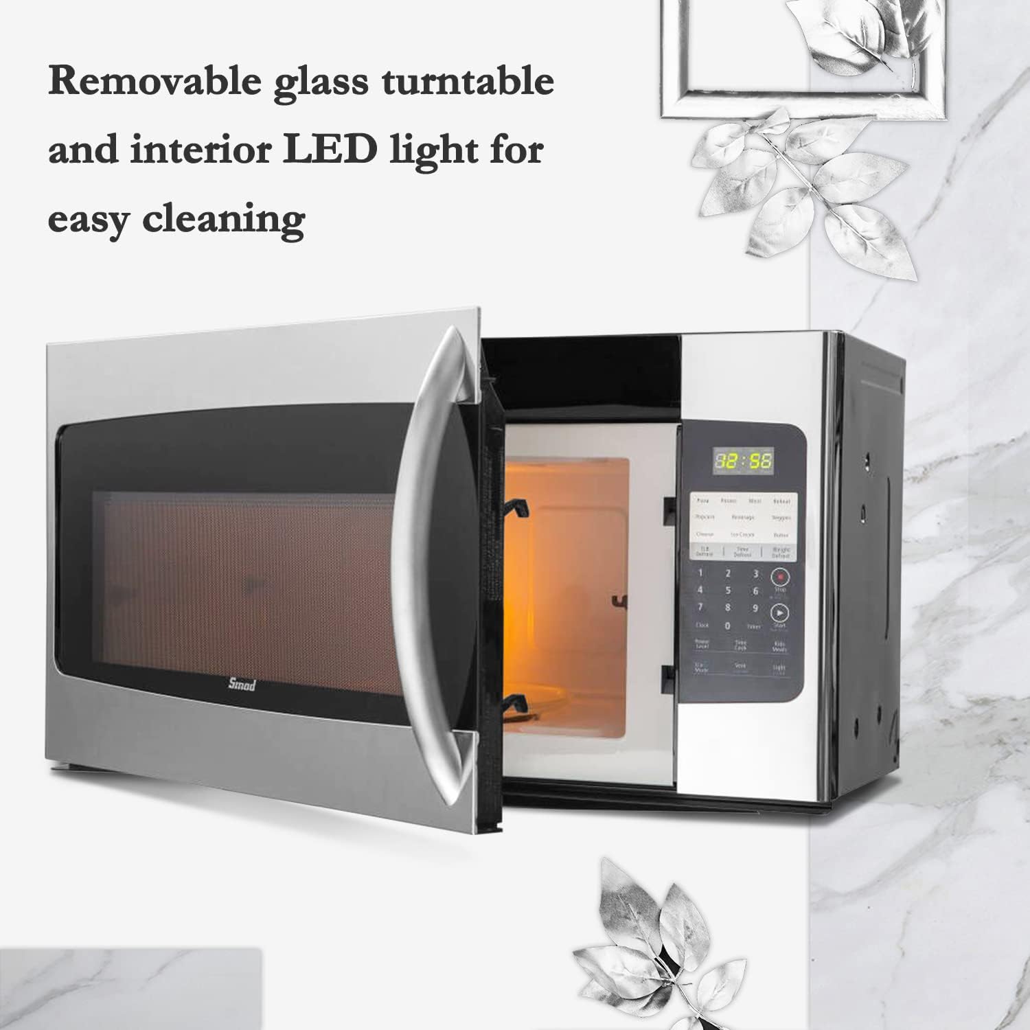 Smad 1.6 Cu. Ft. Over the Range Microwave 30 Inch with Vent, 1000 Watts Rangetop Microwave with 300 CFM, ECO Mode, LED Lighting and Child Lock