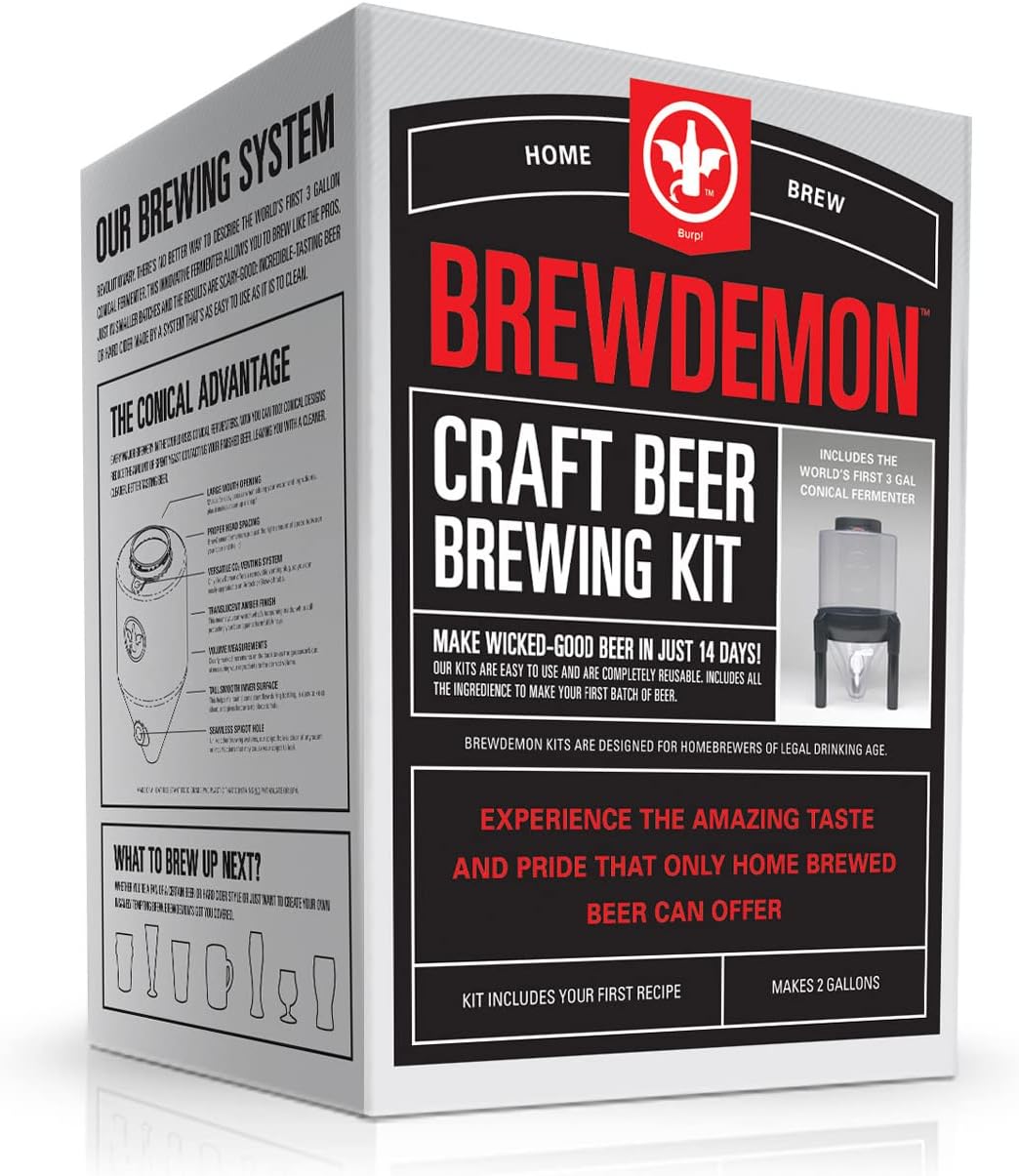 BrewDemon Craft Beer Brewing Kit with Bottles - Conical Fermenter Eliminates Sediment and Makes Great Tasting Home Made Beer