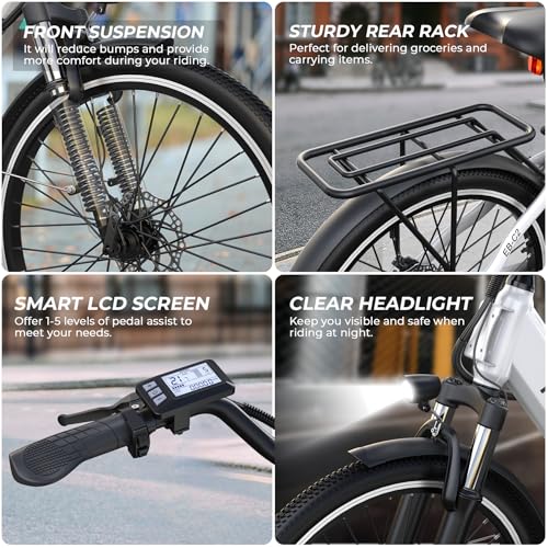 Electric Bike for Adults, 1000W Peak EBike, 50 Miles 21.7MPH Adult Electric Bicycles with 48V Built-in Removable Battery, Adjustable Stem, Rear Rack