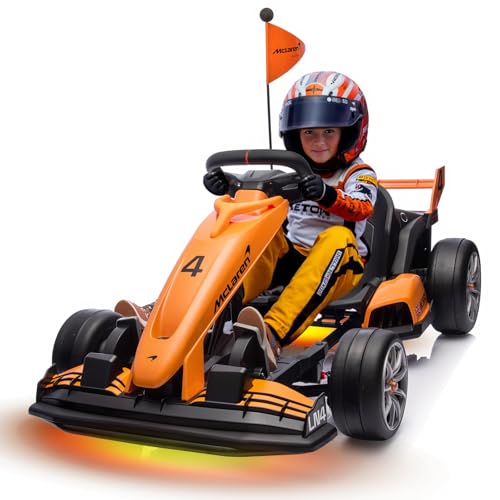 24V Kids Electric Go Kart, Licensed McLaren F1 Drift Kart Car with Dual 200W Motors, Adjustable Seat, 6 Safety Upgrades, CVT Speed Mode