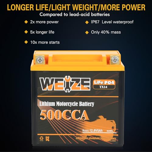 Weize Lithium YTX30L-BS, 700A Lithium LiFePO4 YTX30L Motorcycle Battery, 12V 10AH ATV, UTV, Jet Ski, Scooter, Lawn Mower, Tractor, Generator Battery
