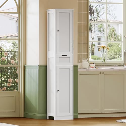 Iwell 67" Tall Bathroom Cabinet, Storage Cabinet with 2 Doors & 1 Drawer, Bathroom Storage Cabinets with Adjustable Shelves, for Living Room