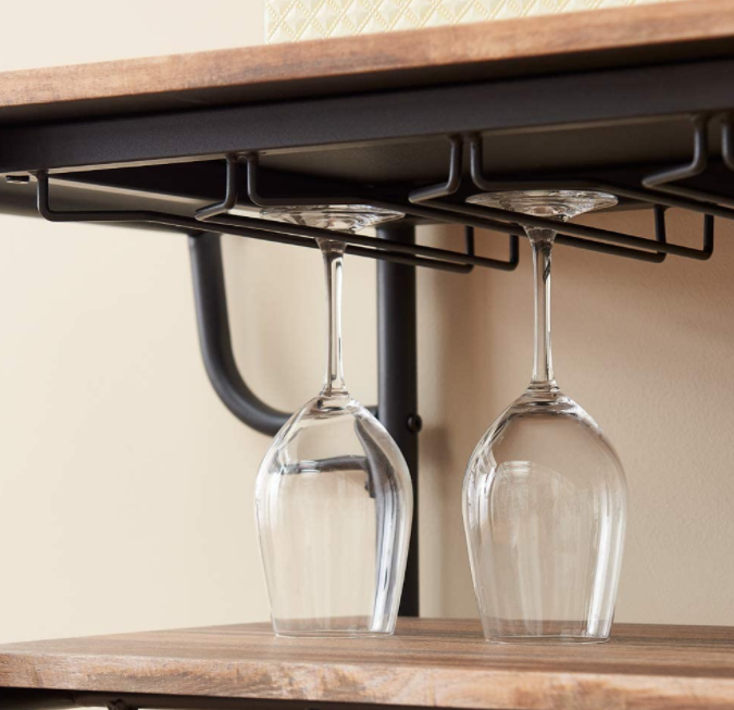HOMYSHOPY Industrial bar cart with wine rack and glass rack, mobile wine cart with wheels suitable for households