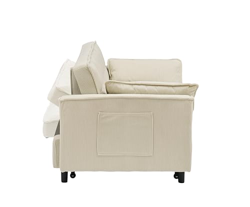 Convertible Sofa Bed, Pull Out Couch Corduroy Loveseat Sofa Cama Twin Size, Futon Sofa Bed, Foldable Lounge Sleeper Sofa with Pullout Bed