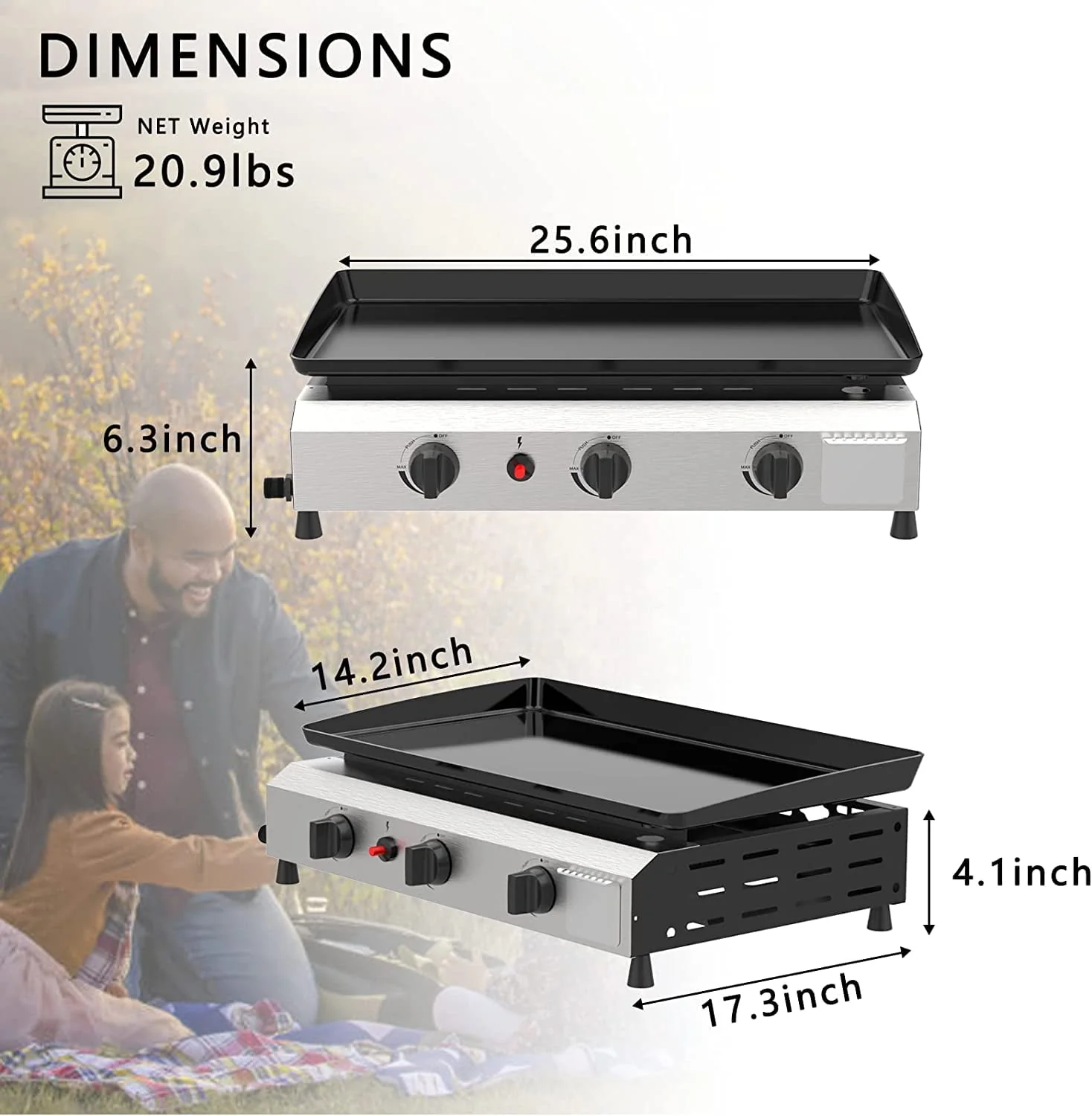 SKOK 3 Burner Gas Griddle-Outdoor Propane Griddle-BTU Propane Fuelled