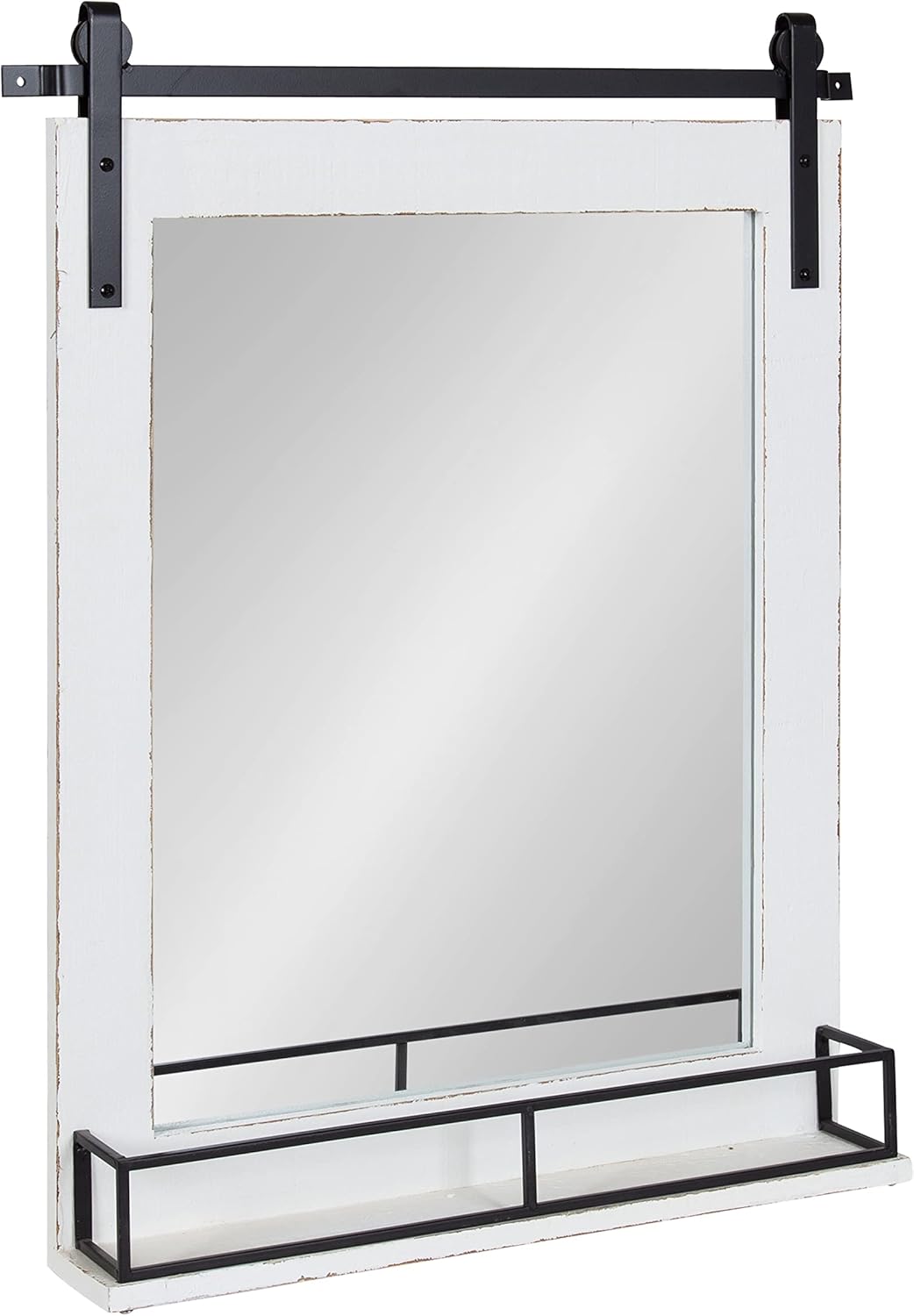 Kate and Laurel Cates Farmhouse Vertical Mirror with Shelf, 24 x 31, Black