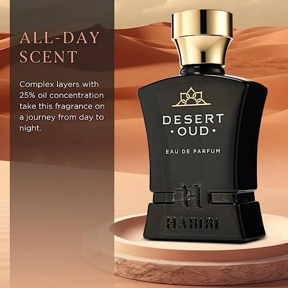 H HABIBI Desert Oud Arabian Fragrance for Men - Floral, Woody, Patchouli Cologne for Men - Warm, Sweet & Spicy Niche Eau de Parfum Men