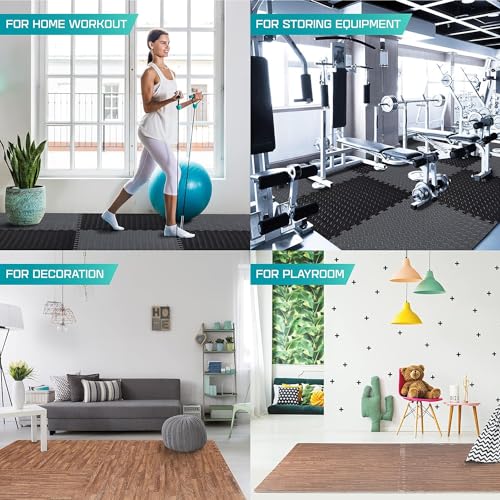 Yes4All 24SQFT-120SQFT Puzzle Exercise Mat for Home Gym, EVA Interlocking Foam Floor Tiles with Border for Workout Equipment