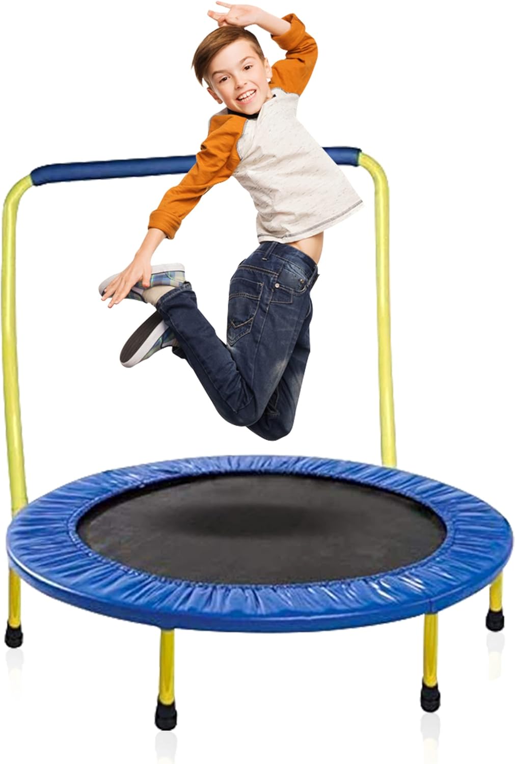 Kids Trampoline Portable & Foldable 36 Inch Round Jumping Mat for Toddler Durable Steel Metal Construction Frame with Padded Frame Cover and Handle