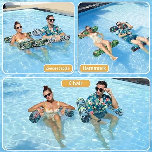 FindUWill Fabric Pool Floats Hammock, XL, 2 Pack Inflatable Water Floaties 4-in-1 (Saddle, Lounge Chair, Drifter), Lake, Beach