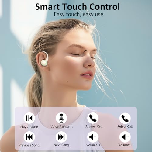 Wireless Earbuds, Bluetooth 5.4 Headphones Sports, 50H Playback Over-Ear buds with ENC Noise Cancelling Mic