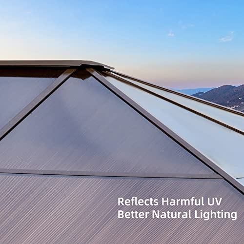 YOLENY 10'x13' Hardtop Gazebo, Outdoor Polycarbonate Double Roof Canopy, Aluminum Frame Permanent Pavilion with Curtains and Netting