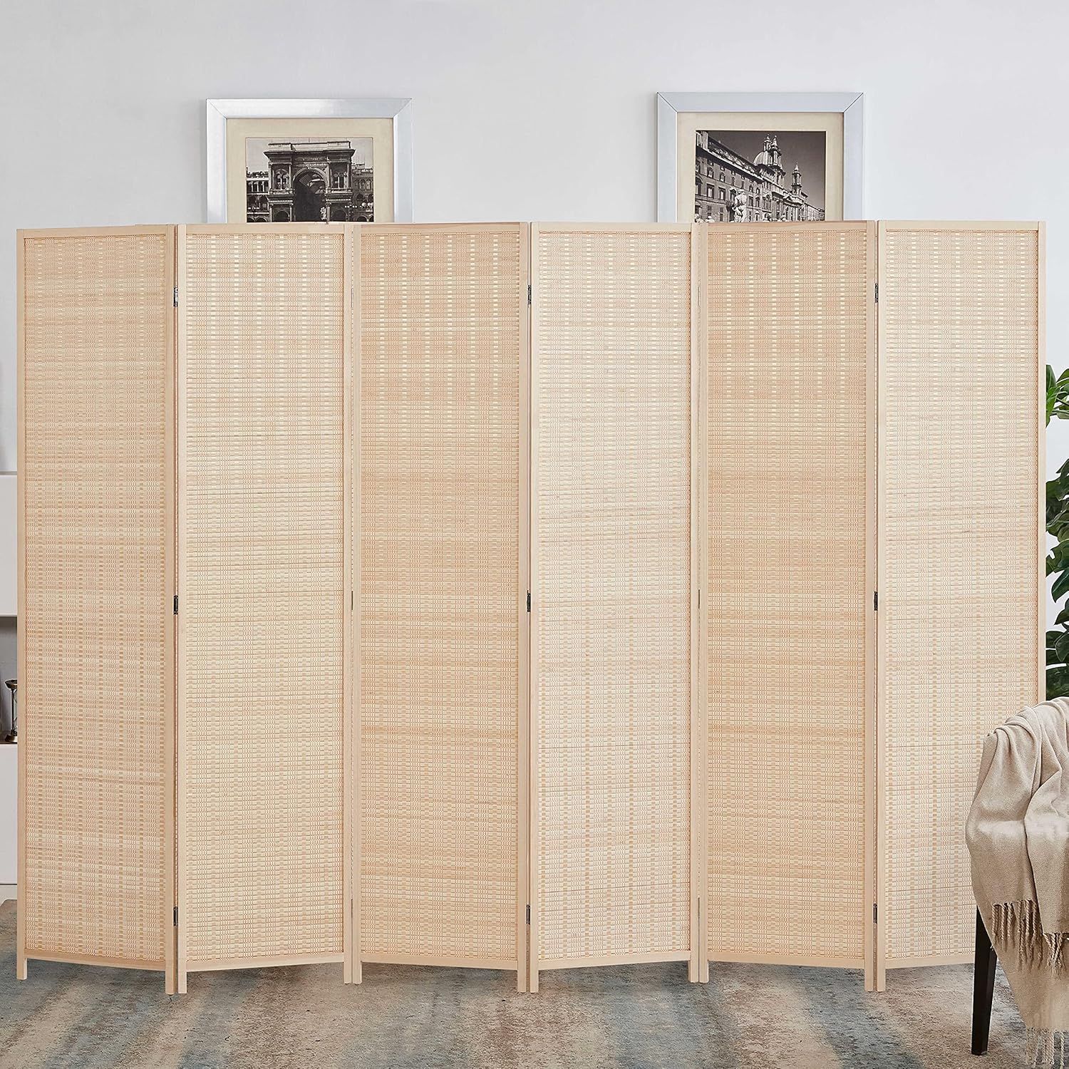 6 ft. Tall-Extra Wide, Bamboo Room Divider, 6 Panel Room Divider/Screen, Room Dividers and Folding Privacy Screens 6 Panel,Wall Divider
