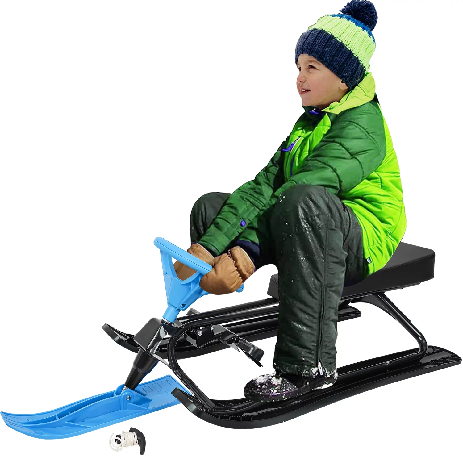 uhomepro Snow Racer Sled for Kids Toddlers Sports Toy, Classic Ski Slider Board with Steering Wheel, Twin Brakes, Durable Steel Frame