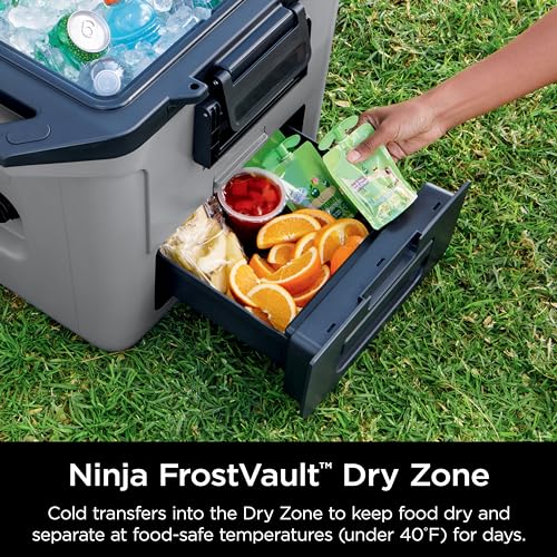 Ninja FB151GY FrostVault 50qt Hard Cooler with Dry Zone, Integrated Fridge-Temp Dry Storage Drawer, Premium Heavy-Duty Insulated Cooler