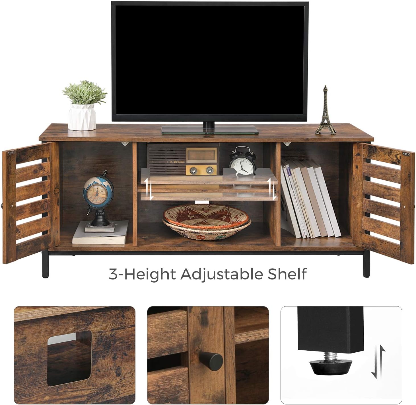 VASAGLE TV Stand for 50 Inches TV, TV Console Table with Storage Shelves, Cabinet with Storage, Louvered Doors, Entertainment Center for Living Room