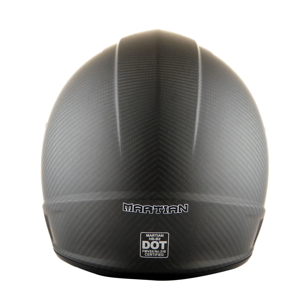 Martian Genuine Real Carbon Fiber Motorcycle Open Face Helmet HB-B2 Matt Carbon Black + Clear Lens, DOT Approved
