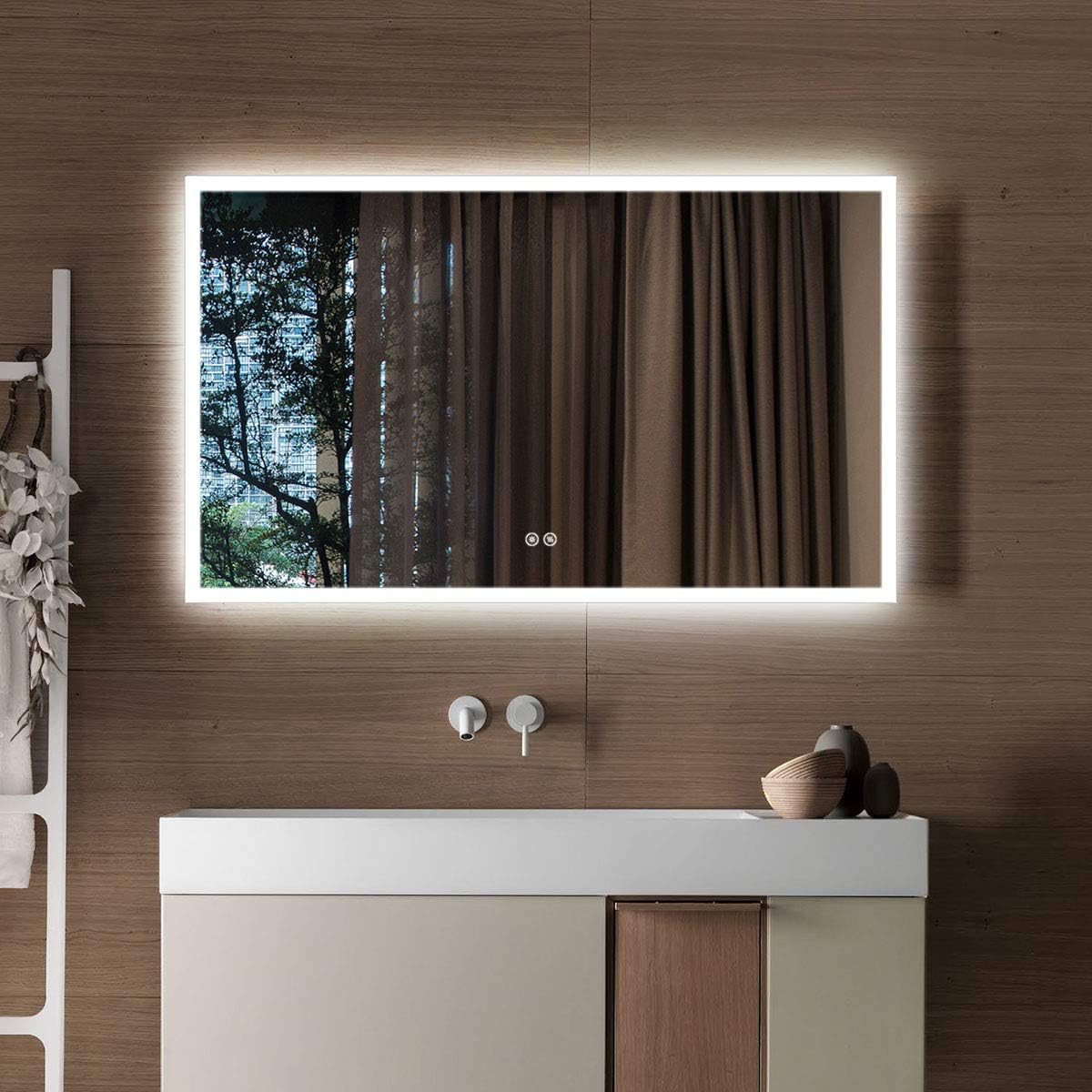 Dimmable LED Bathroom Mirror with Anti-Fog Function, 36x28 in Vertical & Horizontal Mount Illuminated Mirror with Touch Button, CRI>90