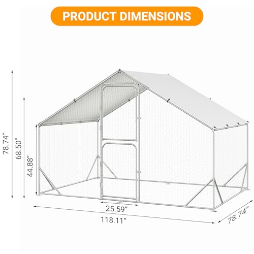 Large Metal Chicken Coop for 12-20 Chickens, Walk in Chicken Coop with Cover, Heavy Duty Poultry Cage for Chicken Run