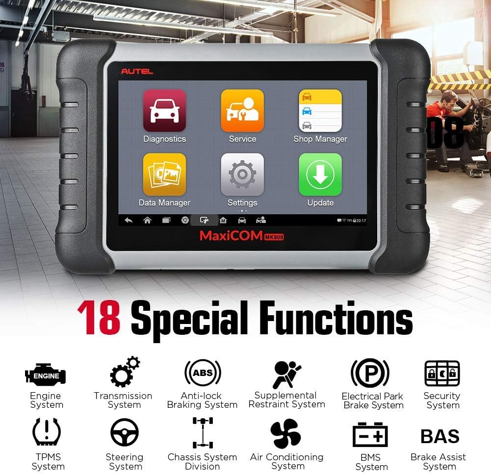 Autel MaxiCOM MK808 OBD2 Diagnostic Scan Tool with TPMS Tool TS408 for All System and Service Functions Including Oil Reset, EPB, BMS, SAS, DPF