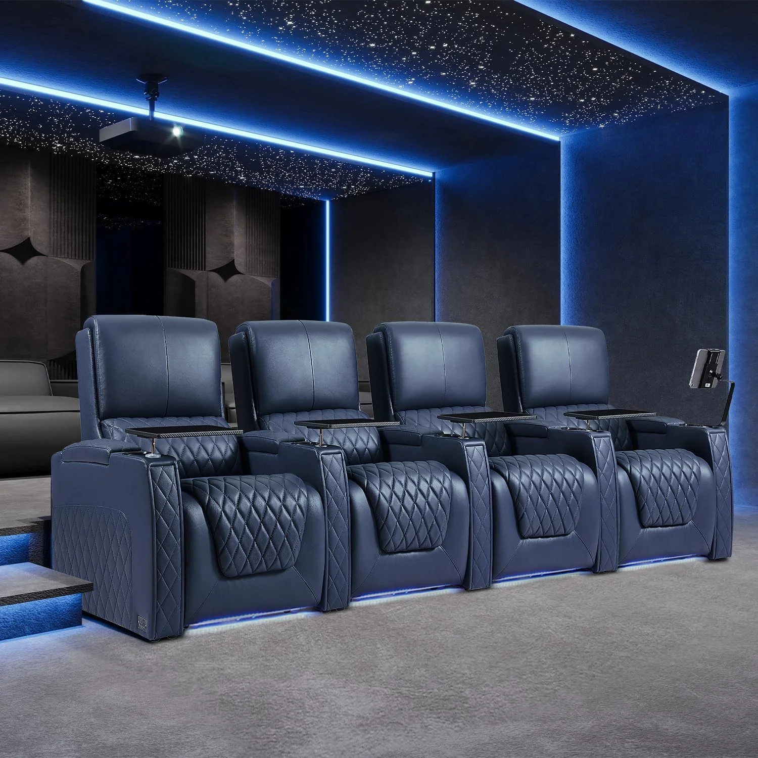 Weilianda Astronaut Zero Gravity Home Theater Seating Top Grain Leather Recliner Sofa Power Headrest Footrest with Carbon Fiber Tray Table