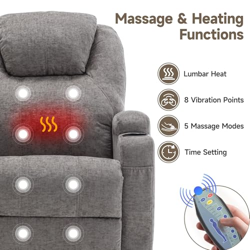 Recliner Chair, Rocking Chair with Massage and Heat, 360° Swivel Recliner Chairs for Adults
